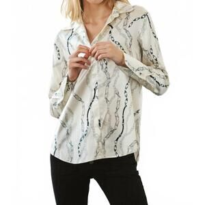 NEW CATHERINE GEE daria french cuff silk blouse in white chain